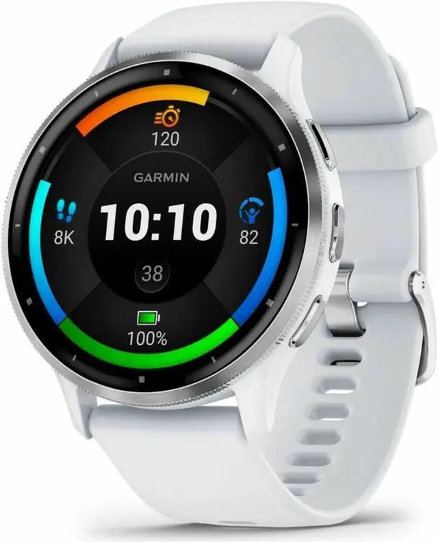 Alt view image 8 of 8 - Garmin Venu 3 Silver Stainless Steel Bezel with Whitestone Case and Silicone Band | Smart Watch 010-02784-00