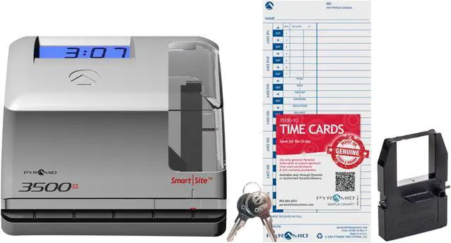 Alt view image 5 of 12 - Pyramid Time Systems, 3500ss Time Clock & Document Stamp, includes Pyramid 3500ss Time Clock & Document Stamp, 25 Time Cards, 1 Ribbons & 2 Security Keys, Time Clocks