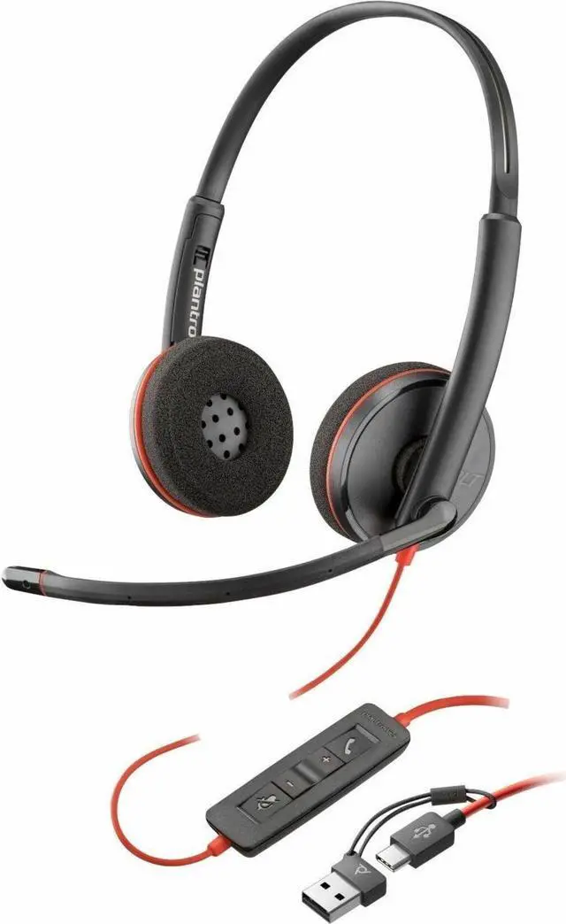 Alt view image 2 of 2 - Poly Blackwire 3220 Stereo USB-C Black Headset + USB-C/A Adapter (Bulk) - Stereo - USB Type C, Mini-phone (3.5mm) - Wired - 32 Ohm - On-ear - Binaural - Ear-cup - 5.20 ft Cable - Omni-directional Micr