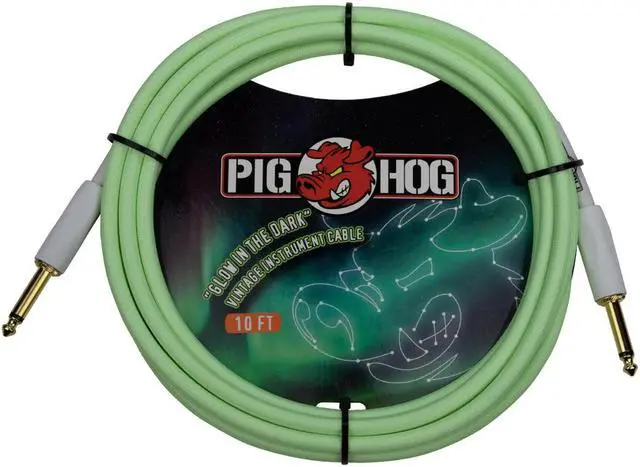 Alt view image 5 of 5 - Pig Hog PCH10GLO Glow in The Dark Instrument Cable 10-Feet Unique Woven Outer Covering Gold Plated 1/4" Connectors