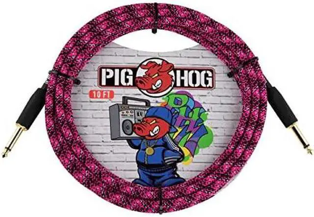 Alt view image 7 of 7 - Pig Hog PCH10GPK Pink Graffiti High Performance Instrument Cable 10-Feet Unique Woven Outer Covering Gold Plated 1/4" Straight Connectors