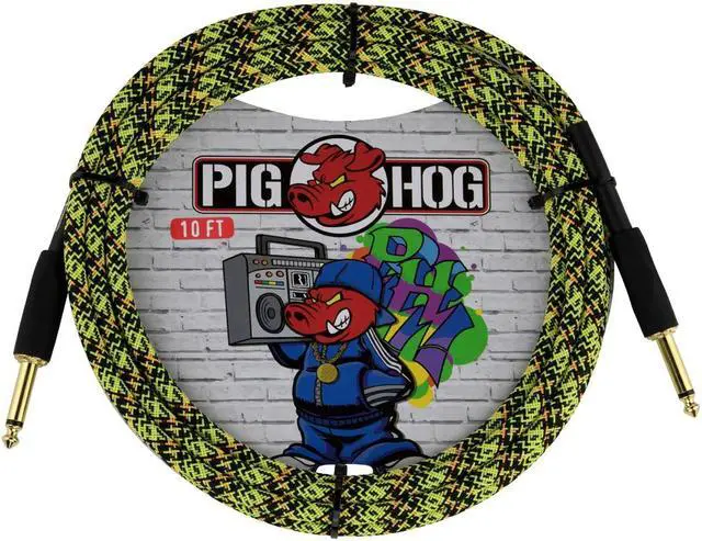 Alt view image 4 of 4 - Pig Hog PCH10GYW Yellow Graffiti High Performance Instrumental Cable 10-Feet Straight Unique Woven Outer Covering Gold Plated 1/4" Straight Connectors