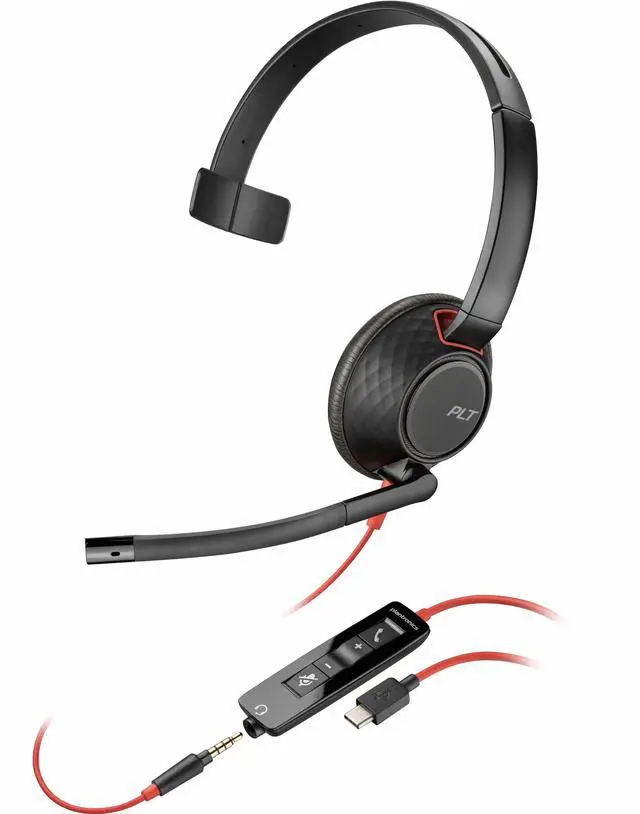 Alt view image 3 of 10 - Poly Blackwire 5210 Monaural USB-C Headset + 3.5mm Plug + USB-C/A Adapter - Microsoft Teams Certification - Mono - USB Type C, Mini-phone (3.5mm) - Wired - 32 Ohm - On-ear - Monaural - Ear-cup - 7.10