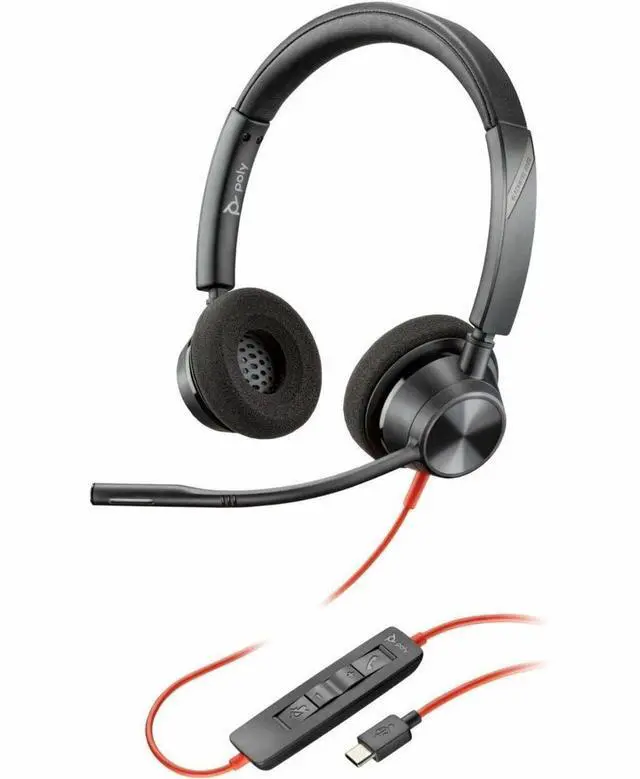 Alt view image 2 of 6 - Poly Blackwire 3320 Stereo USB-C Headset +USB-C/A Adapter - Stereo - USB Type C, Mini-phone (3.5mm) - Wired - 32 Ohm - On-ear - Binaural - Ear-cup - 7.10 ft Cable - Omni-directional Microphone - Black
