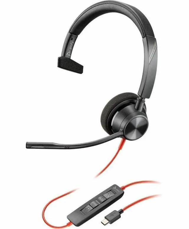 Alt view image 5 of 11 - Poly Blackwire 3310 Monaural USB-C Headset +USBC/A Adapter - Mono - USB Type C, Mini-phone (3.5mm) - Wired - 32 Ohm - On-ear - Monaural - Ear-cup - 7 ft Cable - Omni-directional Microphone - Black