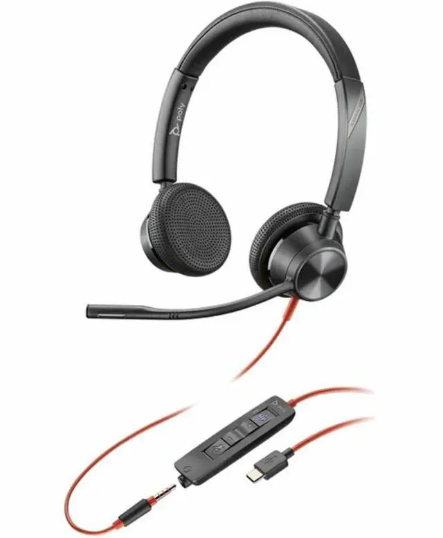 Alt view image 2 of 2 - Poly Blackwire 3325 Headset - Microsoft Teams Certification - Stereo - USB Type C, Mini-phone (3.5mm) - Wired - 32 Ohm - On-ear - Binaural - Ear-cup - 7 ft Cable - Omni-directional Microphone - Black