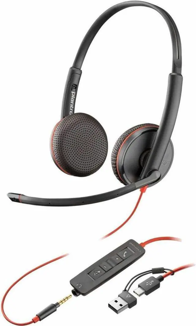 Alt view image 2 of 2 - Poly Blackwire 3225 Stereo USB-C Headset + 3.5mm Plug + USB-C/A Adapter - Stereo - USB Type C, Mini-phone (3.5mm) - Wired - 32 Ohm - On-ear - Binaural - Ear-cup - 7.40 ft Cable - Omni-directional, Noi