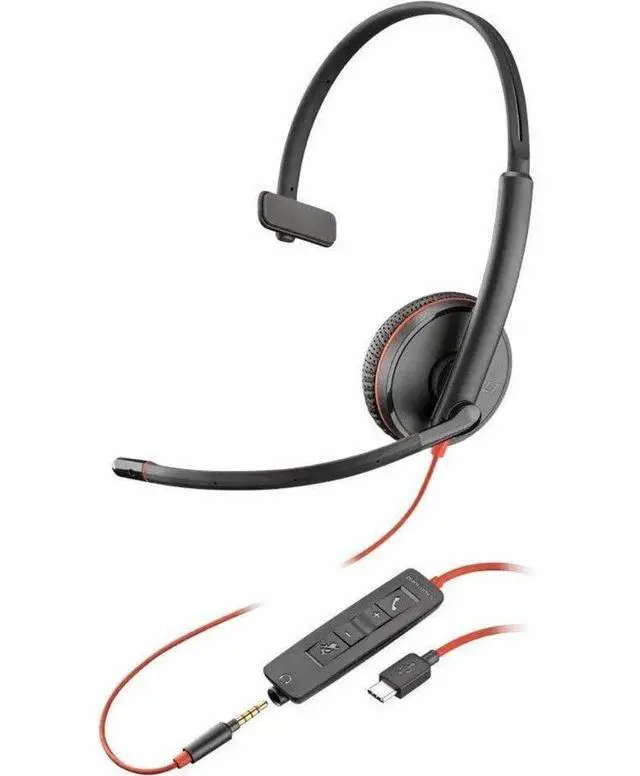 Alt view image 2 of 2 - Poly Blackwire 3215 Monaural USB-C Headset + 3.5mm Plug + USB-C/A Adapter - Microsoft Teams Certification - Mono - USB Type C, Mini-phone (3.5mm) - Wired - 32 Ohm - On-ear - Monaural - Ear-cup - 7.40