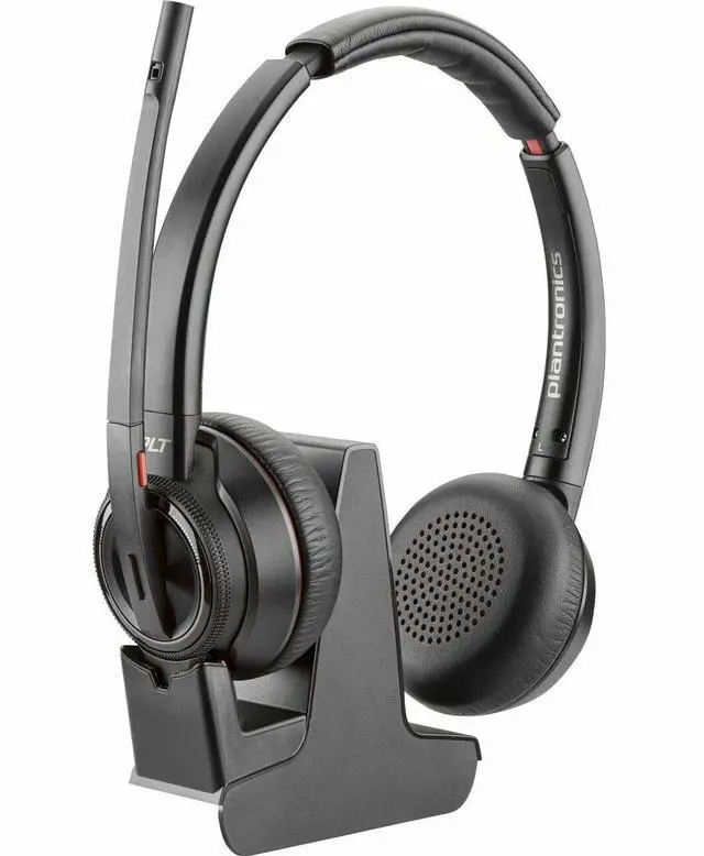 Alt view image 8 of 8 - Poly Savi 8200 Office 8220 Headset - Stereo - Wireless - Bluetooth/DECT 6.0 - 449.5 ft - 32 Ohm - 20 Hz - 20 kHz - Over-the-head - Binaural - Ear-cup - Noise Cancelling Microphone