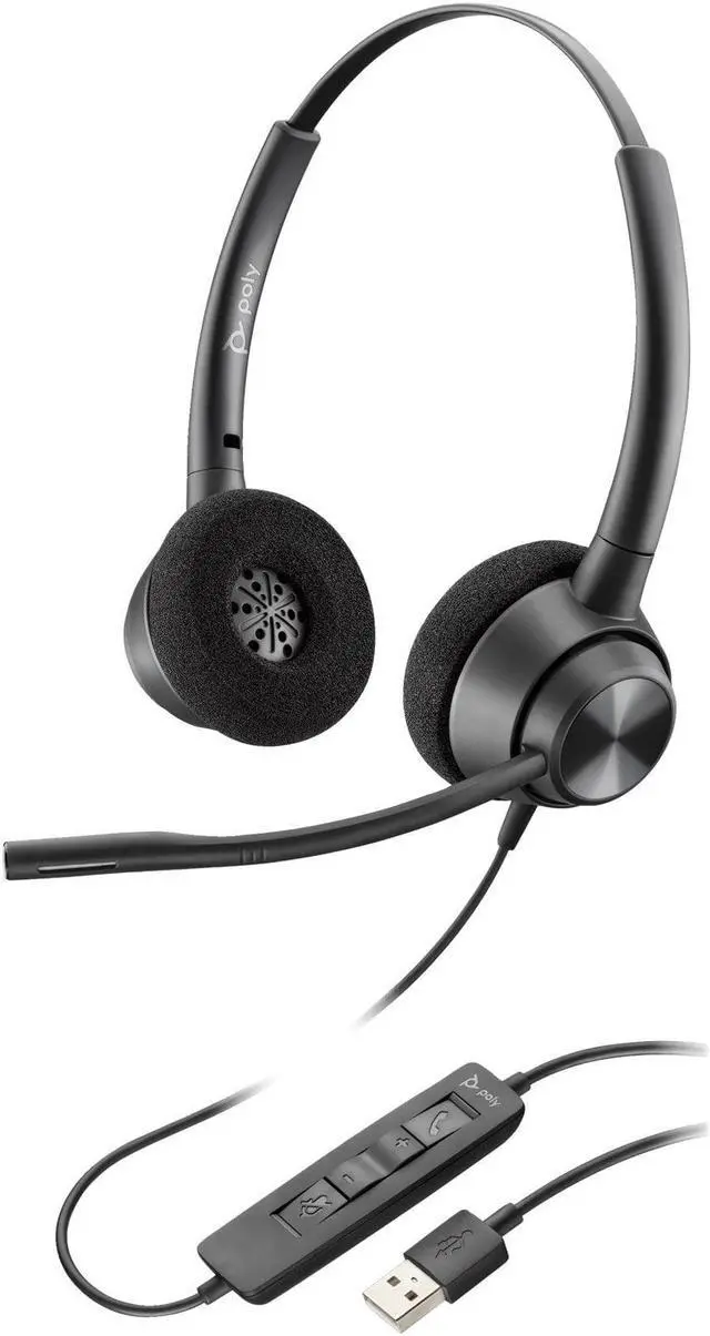 Alt view image 2 of 2 - Poly EncorePro 310 Headset - Microsoft Teams Certification - Stereo - USB Type A - Wired - 32 Ohm - 50 Hz - 8 kHz - On-ear - Binaural - Ear-cup - Noise Cancelling, Uni-directional Microphone - Noise C