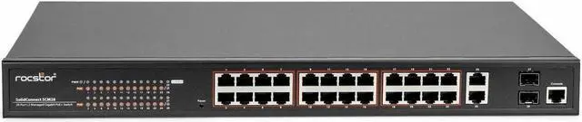 Alt view image 2 of 9 - Rocstor SolidConnect SCM28 24-Port PoE+ Gigabit L2 Managed Ethernet Switch -  360W Power Budget - 30W Per Port - 2 Layer Supported - Desktop/Rackmount, Metal Enclosure - IEEE 802.3af/at Y10S011-B1