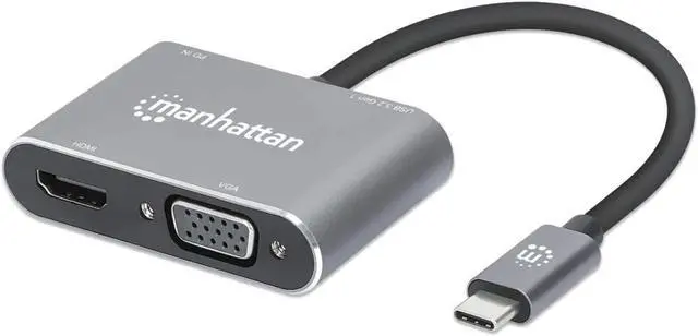 Alt view image 2 of 8 - Manhattan USB-C to HDMI & VGA 4-in-1 Docking Converter with Power Delivery