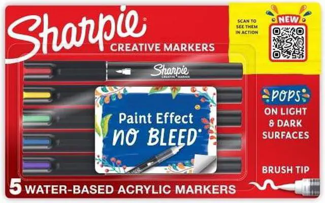 Main image of Sharpie Creative Markers Water-Based Acrylic Brush Tip Assorted Colors 5Ct