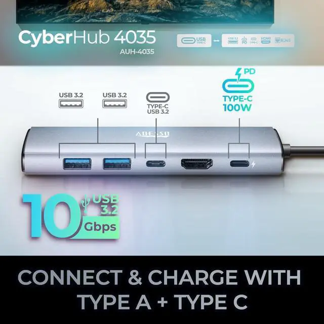 Alt view image 8 of 9 - Adesso AUH-4035 Docking Station - for Notebook/Tablet PC/Smartphone/Monitor/TV/Projector - Charging Capability - Memory Card Reader - SD, TransFlash - USB Type C - 1 Displays Supported - 4K @ 60Hz - 3