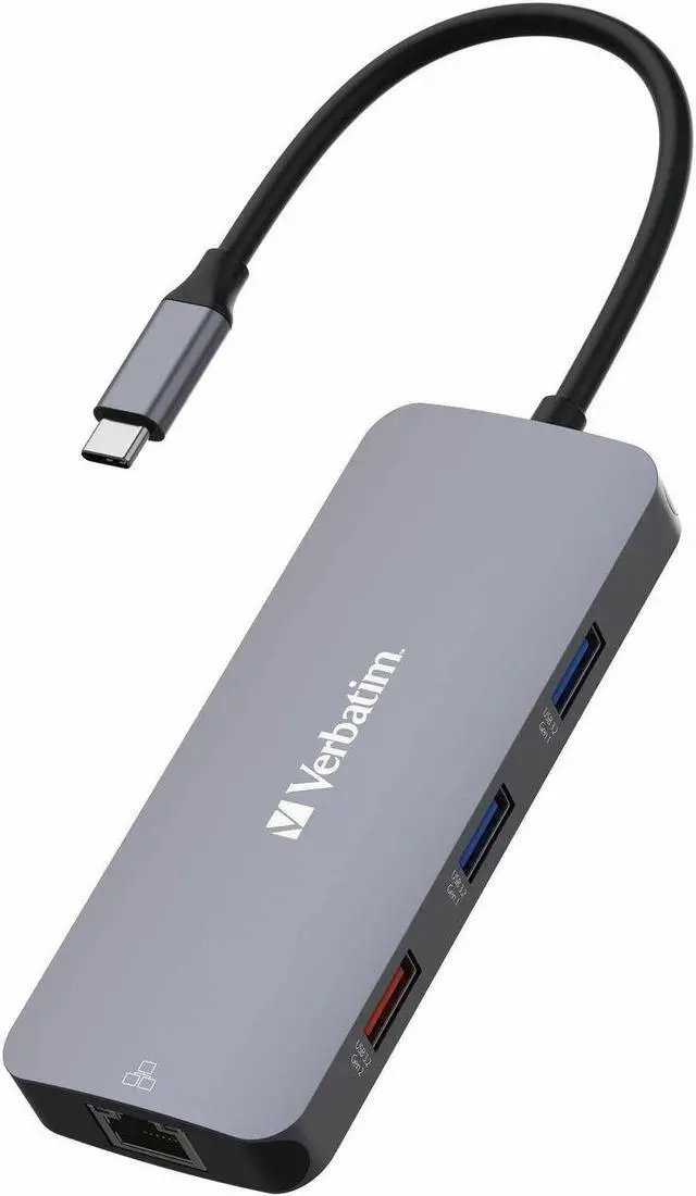 Alt view image 8 of 12 - Verbatim USB-C Pro Multiport Hub CMH 09 - 9 Ports - for Notebook - Charging Capability - Memory Card Reader - SD, microSD - USB Type C - 4K - 3840 x 2160 - 5 x USB Ports - 3 x USB Type-A Po