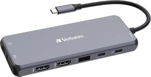 Alt view image 8 of 12 - Verbatim USB-C Pro Multiport Hub CMH 14 - 14 Ports - for Monitor - Charging Capability - Memory Card Reader - SD, microSD - USB Type C - 3 Displays Supported - Full HD, 4K - 1920 x 1080, 38