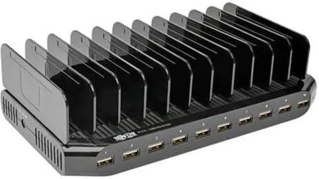 Alt view image 3 of 14 - Tripp Lite U280-010-ST-CEE 10-Port USB Charging Station with Adjustable Storage, 12V 8A (96W) USB Charger Output, Schuko Power Cord