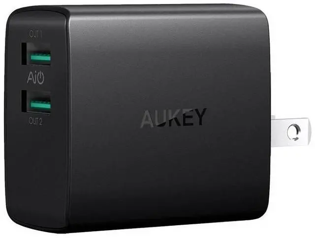Alt view image 7 of 7 - AUKEY Wall Charger Ultra Compact Dual Port 4.8A Output Fast Charging Foldable Plug USB Charger PA-U42