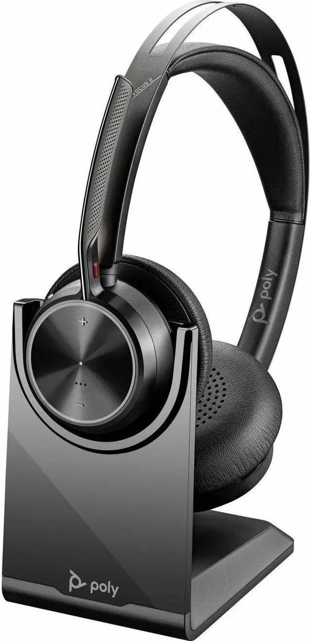 Alt view image 8 of 13 - Poly Voyager Focus 2 USB-C-C Headset +USB-C/A Adapter + Charging Stand - Google Assistant, Siri - Stereo - USB Type C - Wired/Wireless - Bluetooth - 298.6 ft - Over-the-head - Binaural - Supra-aural -
