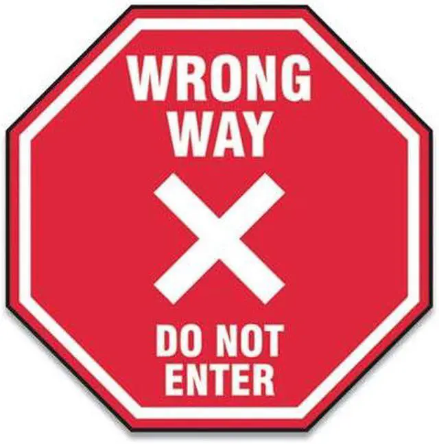 Alt view image 2 of 2 - Alpine Accuform Slip-Gard Social Distance Floor Signs 12 x 12 "Wrong Way Do Not Enter" Red 25/Pack MFS465ESP