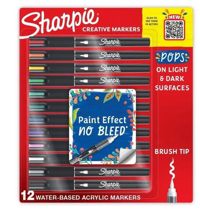 Alt view image 2 of 2 - Sharpie Creative Markers Water-Based Acrylic Brush Tip 12Ct 2196907
