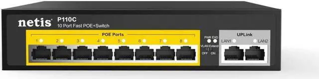 Alt view image 5 of 5 - Netis P110C 8 POE+2 Uplink 100M Standard Fast Ethernet POE/ POE+ Switch with Plug and Play | IEEE 802.3at/af Compliant Powered Devices (PDs) with Auto MDI/MDIX Function | POE Power Budget of 120 W