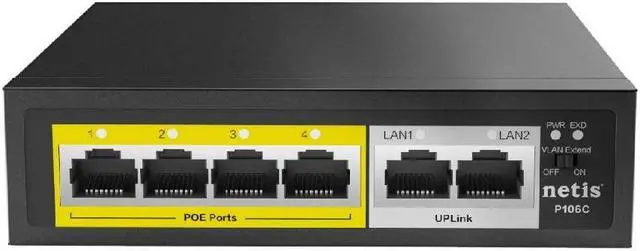 Alt view image 5 of 5 - Netis P106C 4 POE+2 Uplink 100M Standard Fast Ethernet POE/ POE+ Switch with Plug and Play | IEEE 802.3at/af Compliant Powered Devices (PDs) with Auto MDI/MDIX Function | POE Budget 65W