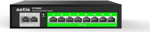Alt view image 6 of 10 - Netis P110GC 8GE Gigabit PoE Switch and 2GE Gigabit Uplink | 30W PoE+ Per Port 802.3af/at PoE Budget 120W | with 4KV Lightning Protection, Internal Power Supply and Long Distance Data Transmission