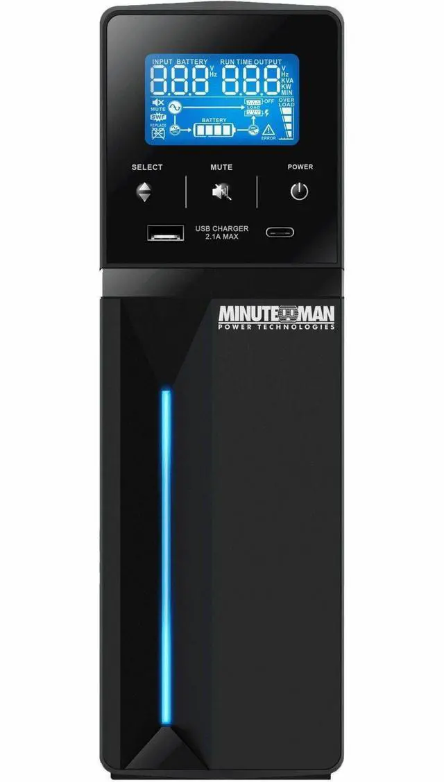 Alt view image 2 of 5 - Minuteman ETR550LG 550VA/330 Watts, 120 VAC, (4)NEMA 5-15 On-battery receptacles, (4) NEMA 5-15 Surge-only receptacles, 6-foot power cord with NEMA 5-15P, 3 min. on-battery full load, 12 min.half load