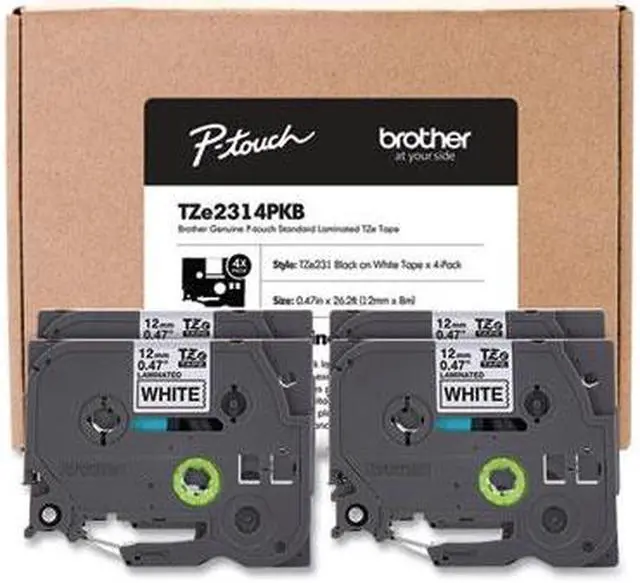 Alt view image 7 of 8 - brother genuine ptouch, tze231 4 pack tape tze2314pkb "0.47" x 26.2 ft. 8m 4pack laminated ptouch tape, black on white, perfect for indoor or outdoor use, water resistant, tze2314pk, tze231