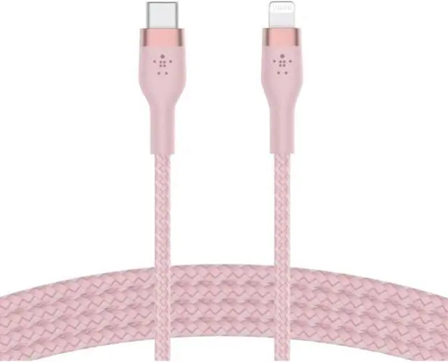Alt view image 4 of 4 - Belkin 6.6' BoostCharge Pro Flex USB-C Lightning Connector Cable + Strap - Pink Chic