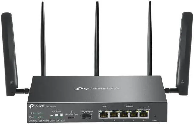 Alt view image 2 of 10 - TP-Link ER706W-4G Omada 4G+ Cat6 AX3000 Gigabit VPN Gateway Router | Wi-Fi 6 AX3000 Dual Band with LTE | Supports Omada Mesh | Easy Set-up