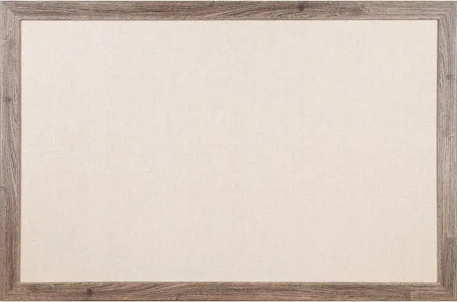 Main image of Linen Bulletin Board with Rustic Frame 36" x 24" Actual Size: 35" x 23" Beige Surface Brown Wood Frame 4891U0001