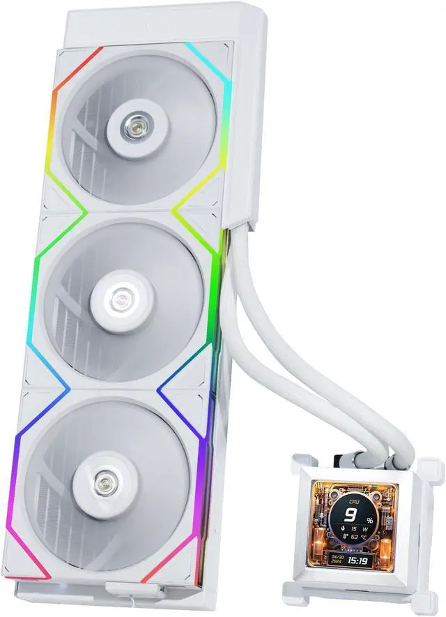 Alt view image 8 of 8 - Lian Li Hydroshift 360 AIO - Pre-installed 3 x TL Fans - Side-Mounted Coolant Pathway - 2.88” LCD Screen - 480 × 480 Resolution - Captured Screenshots or Recorded Videos Shift AIO - White (HSLCD36TW)