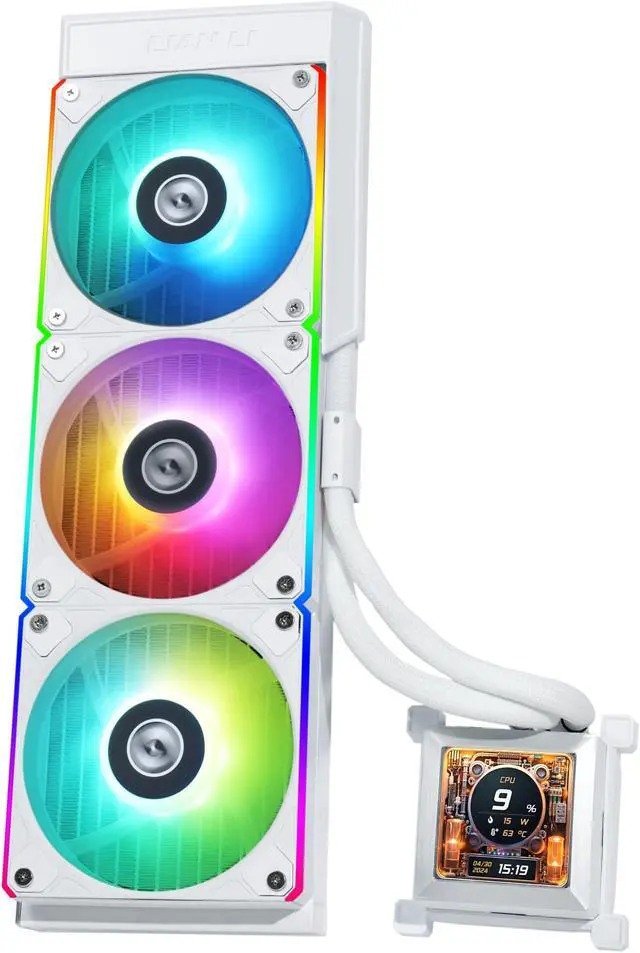 Alt view image 8 of 8 - Lian Li Hydroshift 360 AIO - Pre-installed 3 x ARGB fans - Side-Mounted Coolant Pathway - 2.88” LCD Screen - 480 × 480 Resolution - Captured Screenshots or Recorded Videos Shift AIO - White (HSLCD36RW)