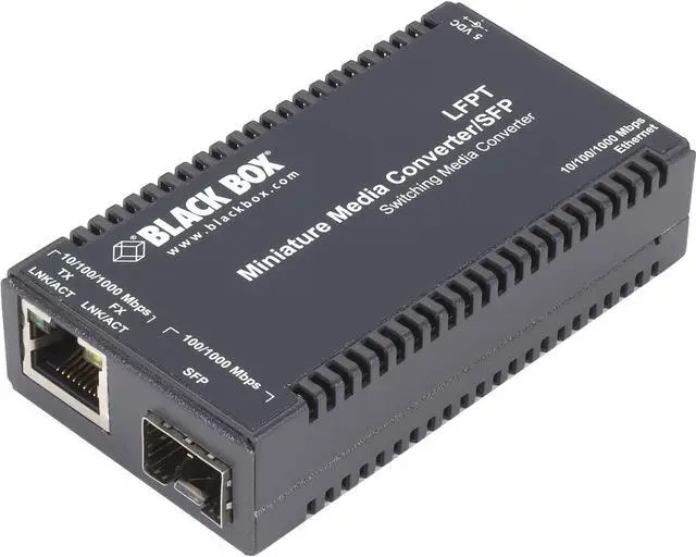Alt view image 2 of 2 - Black Box Corporatio Black Box Multipower Miniature Transceiver/Media Converter - Network (RJ-45) - Multi-mode, Single-mode - Gigabit Ethernet - 10/100/1000Base-TX, 1000Base-X - 1.0 x Expansion Slots