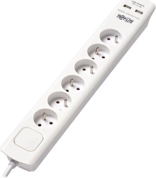 Alt view image 6 of 6 - 6-OUTLET SURGE PROTECTOR WITH USB CHARGING - FRENCH TYPE E OUTLETS, 220-250V, 16