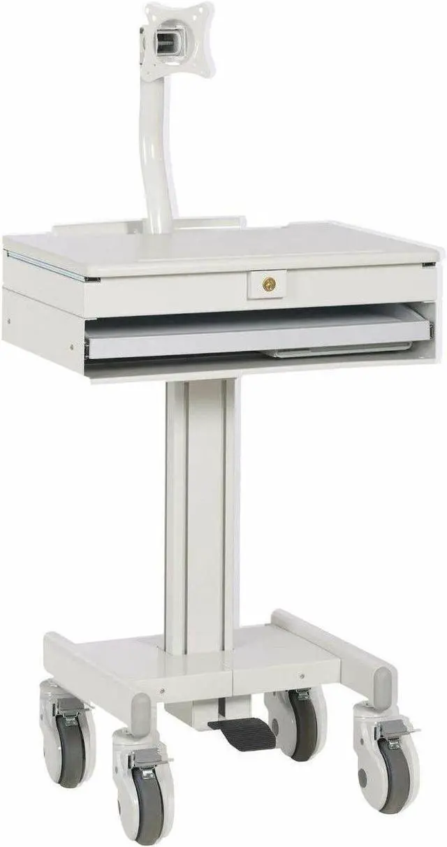 Alt view image 8 of 8 - Tripp Lite Mobile Sit Stand Desk with Monitor Arm Eight Adjustable Small Rolling Laptop Cart Workstation, Locking Drawer, TAA Compliant, Home Office & School, 5-Year Warranty, White