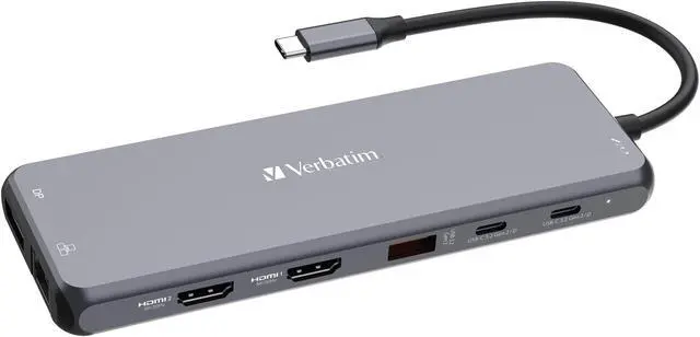 Alt view image 8 of 12 - Verbatim USB-C Pro Multiport Hub CMH 13 - 13 Ports - for Monitor/Headphone/Speaker - Charging Capability - Memory Card Reader - SD, microSD - USB Type C - 3 Displays Supported - 4K, 8K - 38