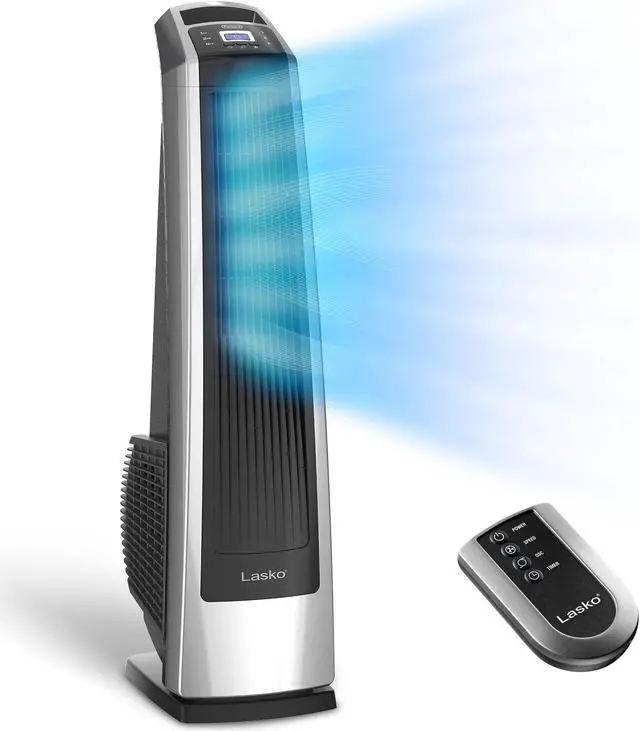 Alt view image 3 of 11 - Lasko U35115 Electric Oscillating High Velocity Stand-Up Tower Fan with Timer and Remote Control for Indoor, Bedroom and Home Office Use, Silver
