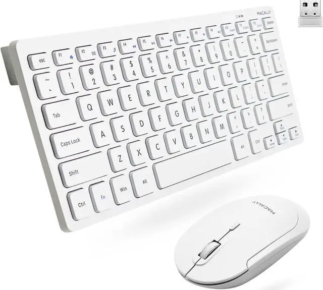 Alt view image 3 of 3 - Macally Small Wireless Keyboard And Mouse Combo - Essential Work Duo - 2.4G White Keyboard And Mouse Wireless - 78 Key Quiet Cordless Mouse And Keyboard Combo With Mini Body And Quiet Click