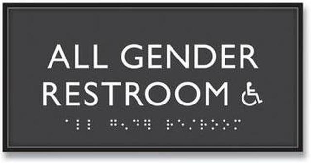 ADA Sign, All Gender Restroom Accessible, Plastic, 4 x 4, Clear/White