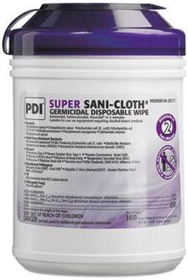 Super Sani-Cloth Germicidal Disposable Wipes, 1-Ply, 6 x 6.75, Unscented, White, 160/Canister, 12 Canisters/Carton