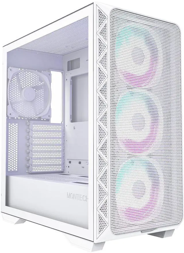 Alt view image 8 of 8 - Montech AIR 903 MAX, E-ATX Mid Tower Case, High Airflow, 3x 140mm ARGB PWM & 1x 140mm PWM Fans Pre-installed, Tempered Glass Side Panel, Mesh Front, TYPE-C, Support 4090 GPUs, White