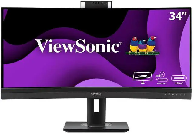 Alt view image 15 of 15 - ViewSonic VG3457CV 34 Inch Ultrawide QHD 1440p Curved Video Conferencing Docking Monitor with Windows Hello Compatible IR Webcam, Advanced Ergonomics, and 100W USB C for Home and Office