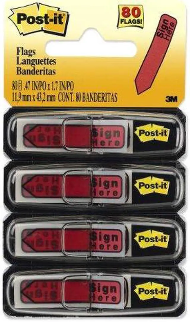 Alt view image 13 of 13 - Post-it Arrow Message 1/2" Page Flags in Dispenser "Sign Here" Red 80/Pack