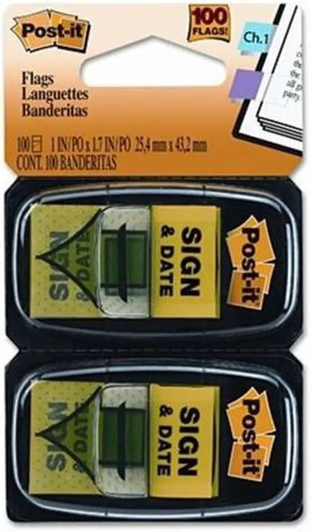 Alt view image 17 of 17 - Post-it Arrow Message 1" Page Flags "Sign and Date" Green 2 50-Flag Dispensers