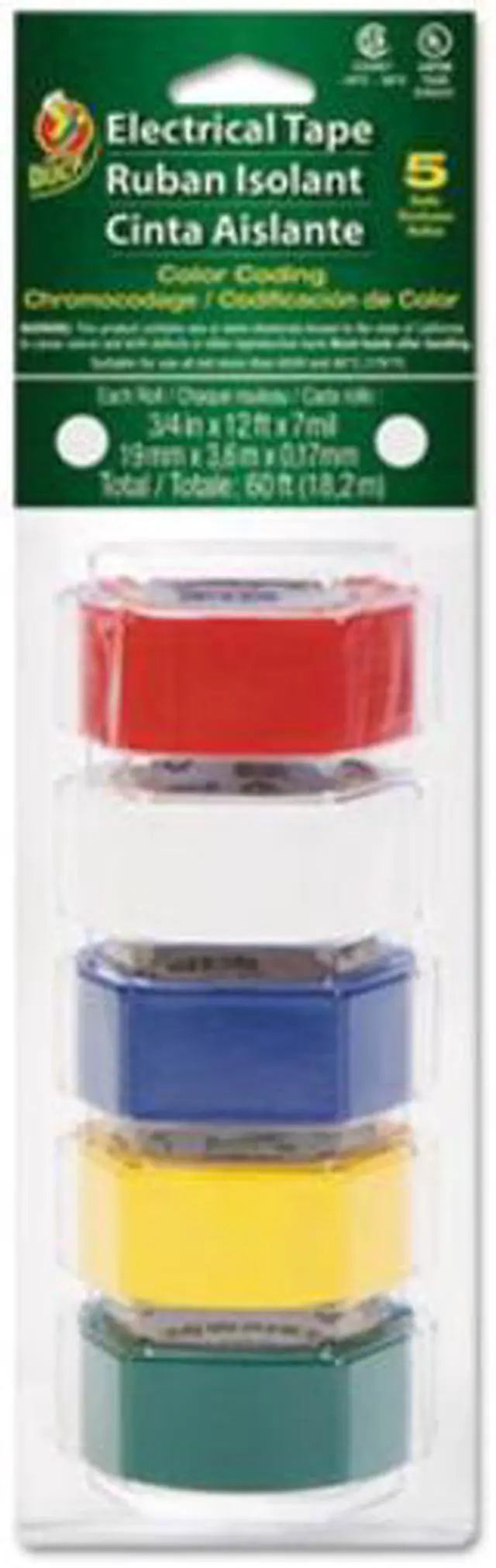 Alt view image 7 of 7 - Electrical Tape, 3/4" x 12 ft, 1" Core, Assorted, 5/Pack DUC280303