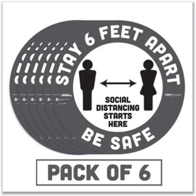 Alt view image 6 of 6 - BeSafe Carpet Decals, Stay 6 Feet Apart; Be Safe, 12" Dia, White/Gray, 6/Pack