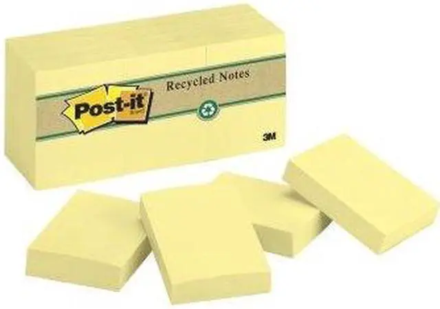 Alt view image 16 of 16 - Post-it Recycled Note Pads 1 1/2 x 2 Canary Yellow 100-Sheet 12/Pack 653RPYW
